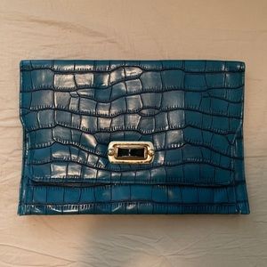 Faux croc blue clutch